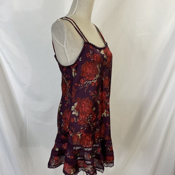 Intimately Free People Dress Satine Red Floral Lace Satin Slip Womens SMALL - Picture 4 of 6